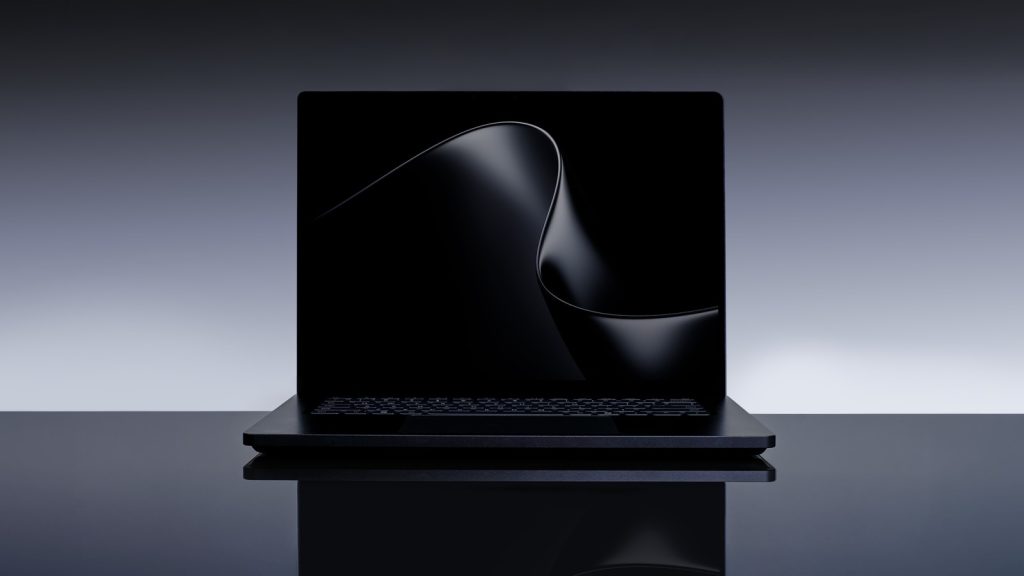 Microsoft Surface Laptop Ultra powered by NVIDIA RTX Spark, shown open in an official Microsoft product image.