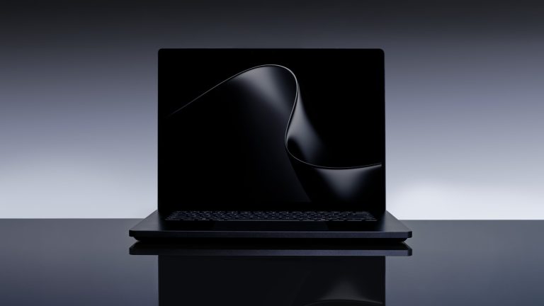 Microsoft Surface Laptop Ultra powered by NVIDIA RTX Spark, shown open in an official Microsoft product image.