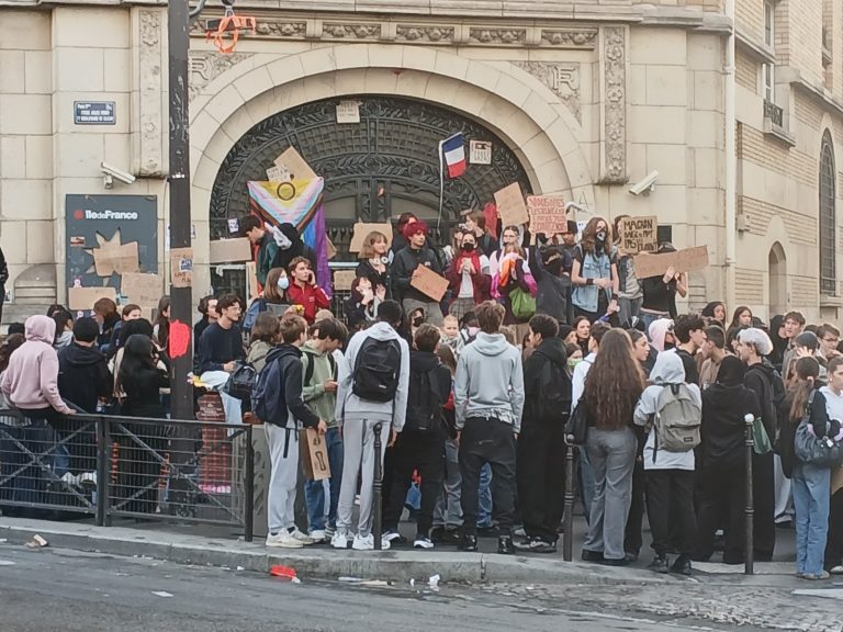 Archive photograph of a gathering outside Lycée Jules Ferry in Paris on October 2, 2026.